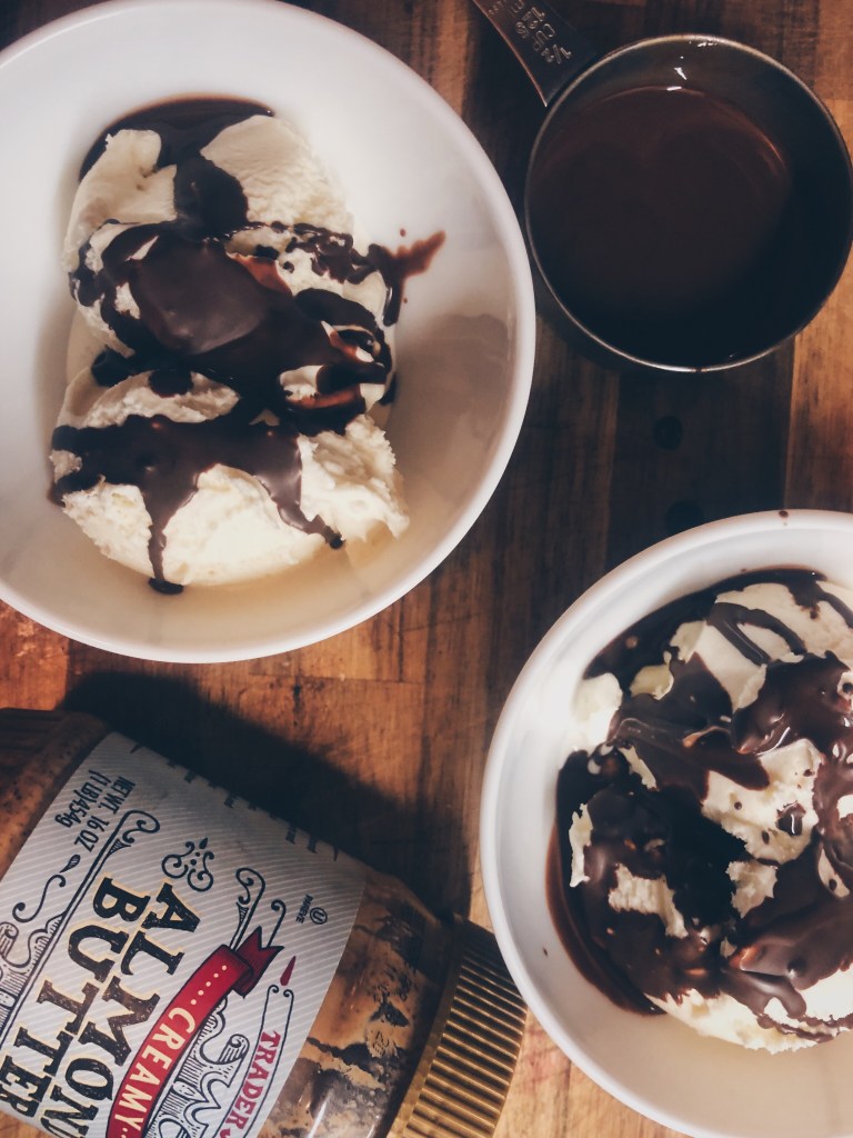 vanilla ice cream with chocolate magic shell